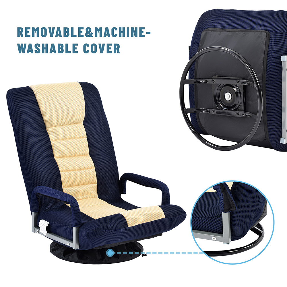 TOPMAX Folding Rocker Gaming Chair Steel Frame Linen Fabric Cover 7 Adjustment Points - Blue + Beige