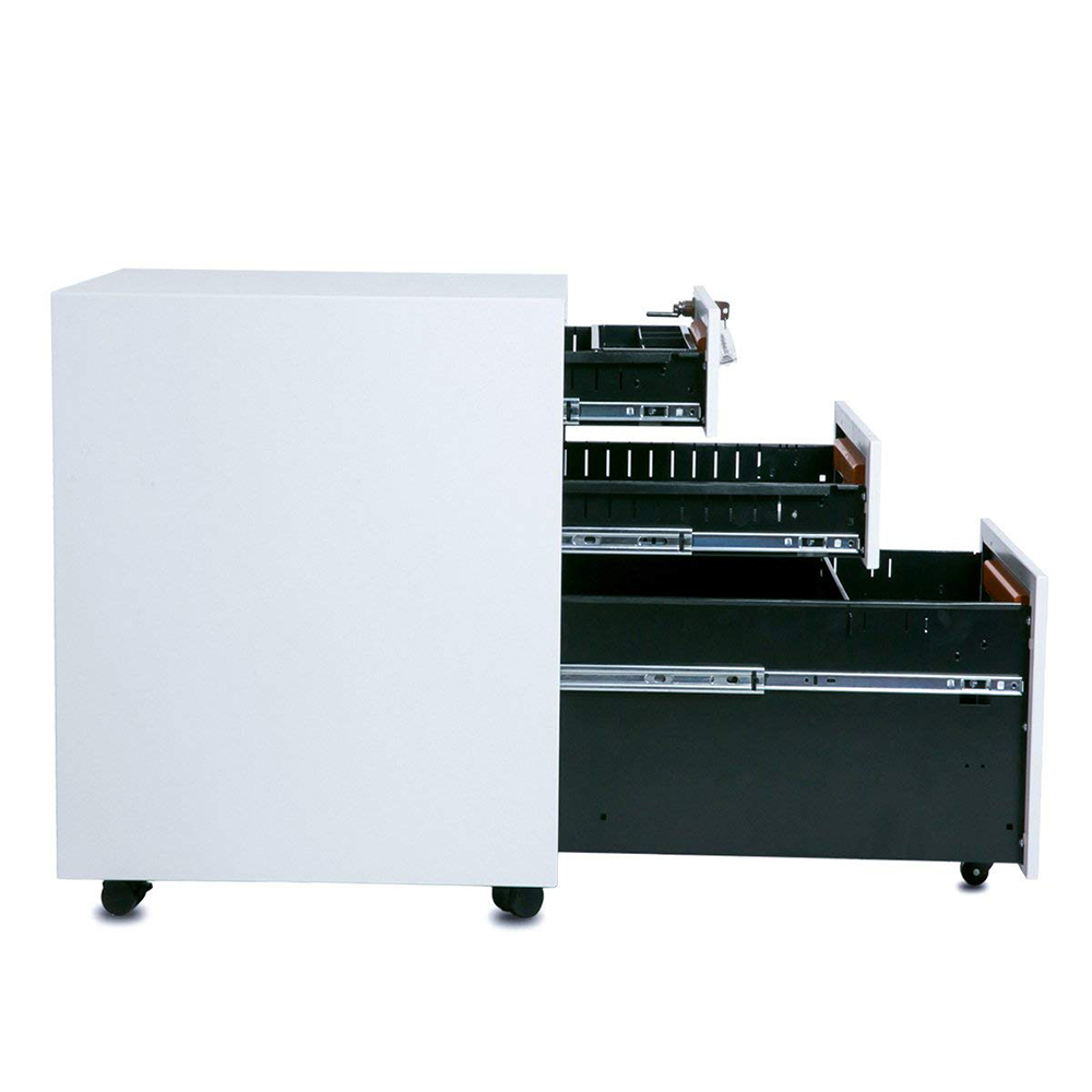 Home Office Steel Removable File Cabinet with 3 Drawers and Casters - White + Orange