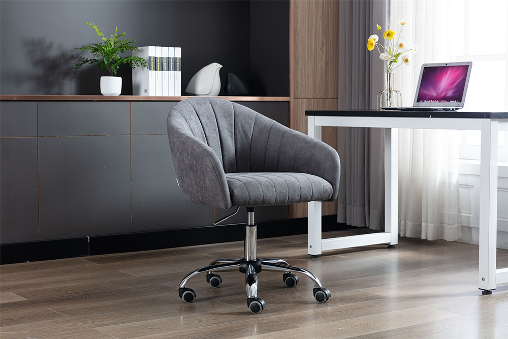 COOLMORE Linen Swivel Chair Height Adjustable with Curved Backrest and Casters for Living Room, Bedroom, Office - Dark Grey