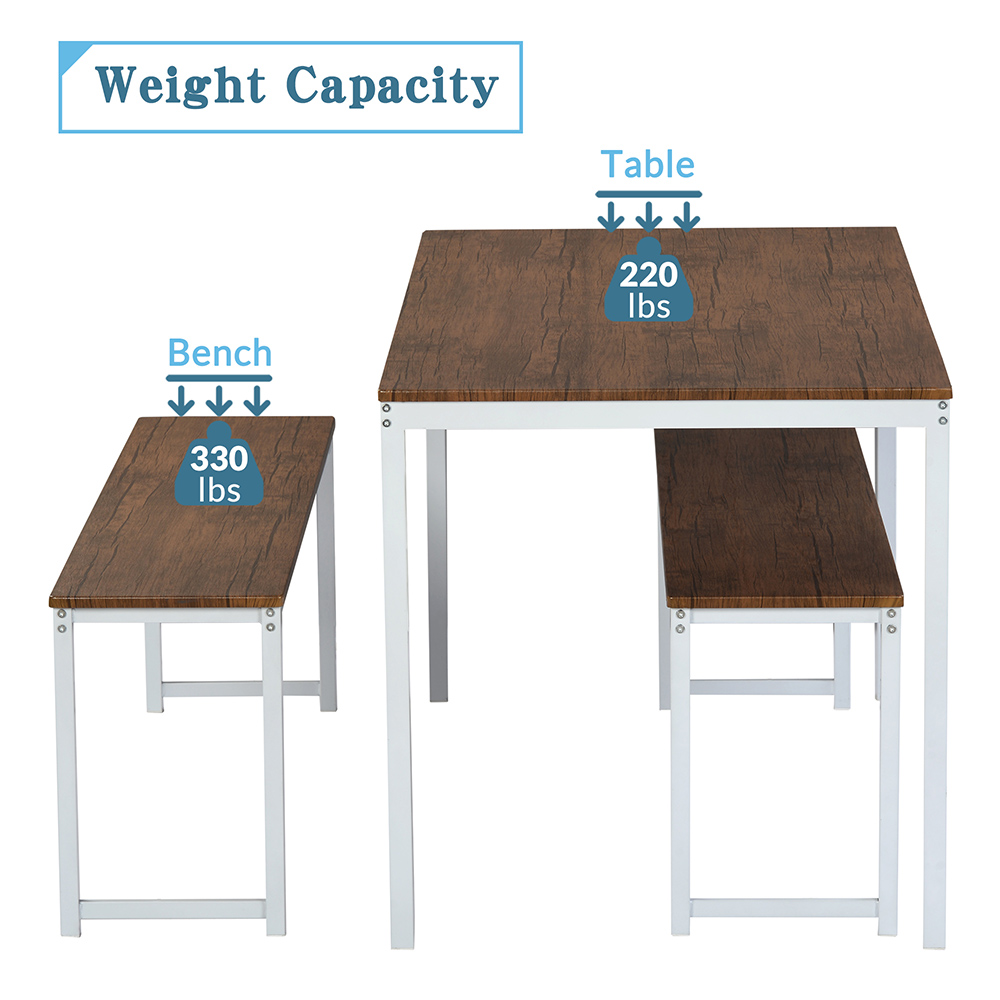 TOPMAX 3 Piece Bar Table Set with 2 Benches for Kitchen, Living Room, Bar, Restaurant - Brown + White