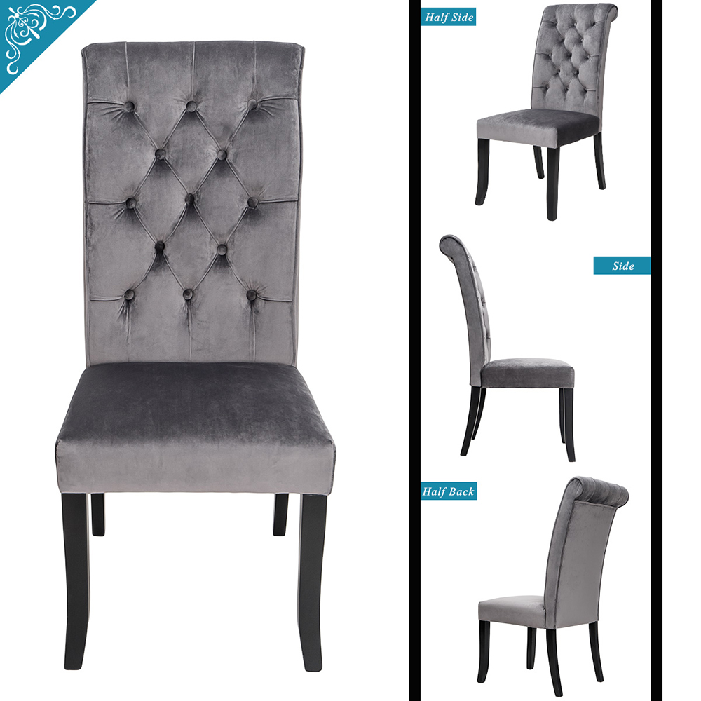 TOPMAX Tufted Armless Upholstered Accent Chair Set of 4, Rubber Wood Legs for Kitchen, Living Room, Office, Bedroom - Gray