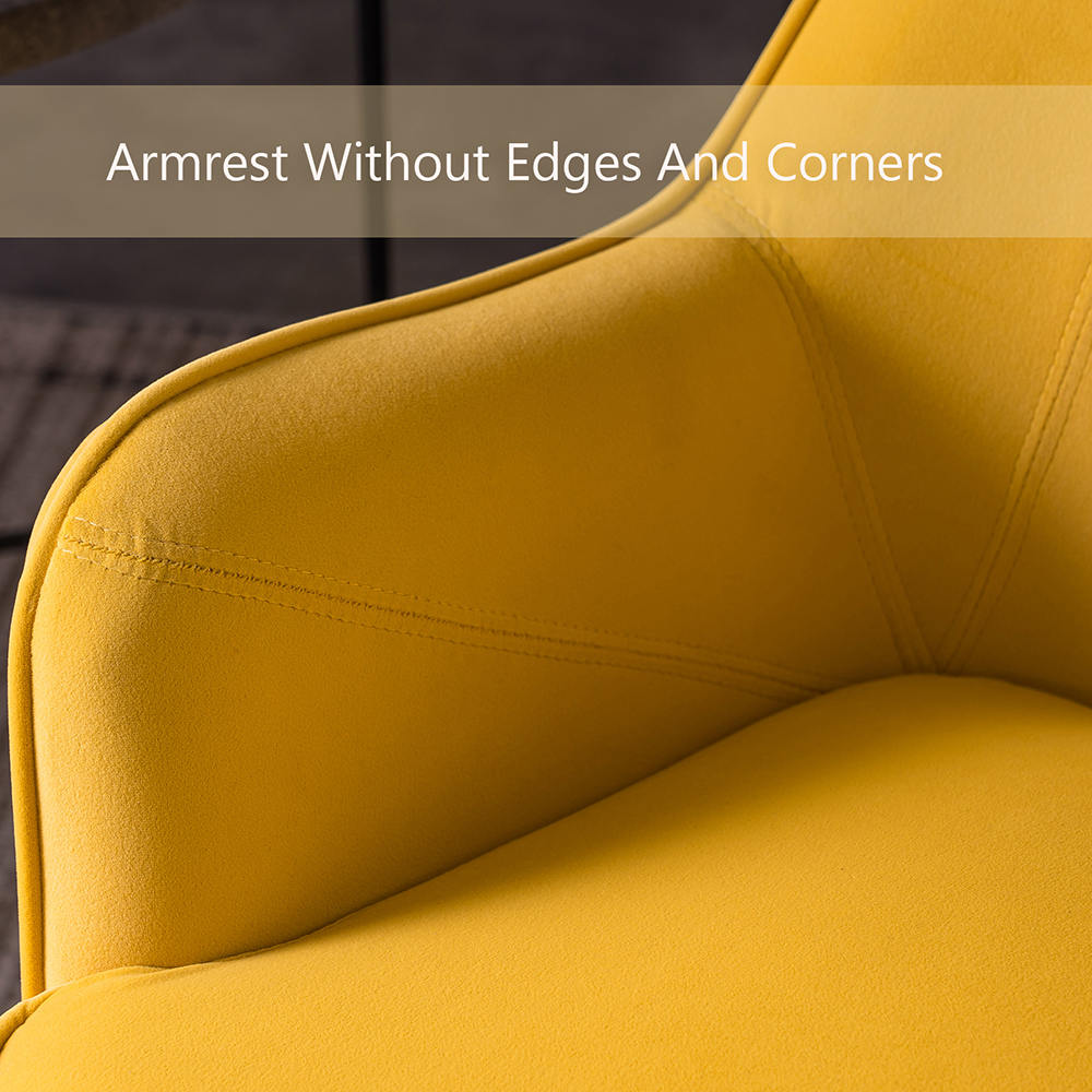 Velvet Upholstered Armchair with Ergonomic Curved Backrest and Height-adjustable Metal Legs for Living Room, Dining Room, Bedroom, Office - Yellow