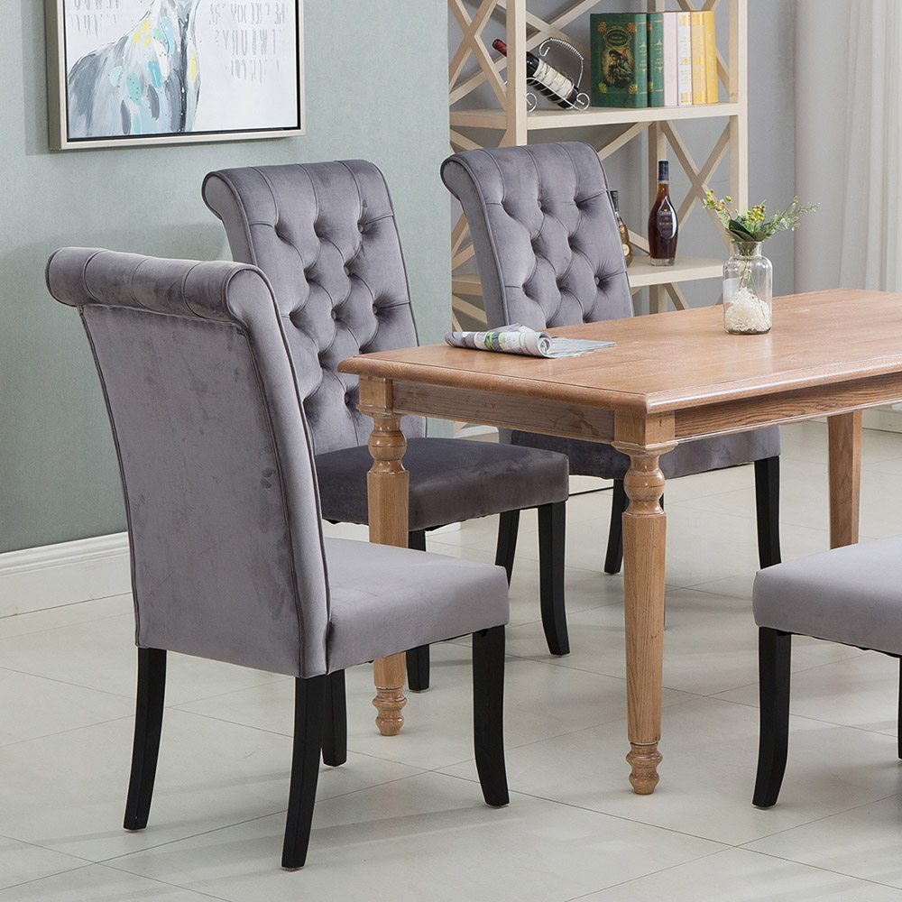 TOPMAX Tufted Armless Upholstered Accent Chair Set of 4, Rubber Wood Legs for Kitchen, Living Room, Office, Bedroom - Gray