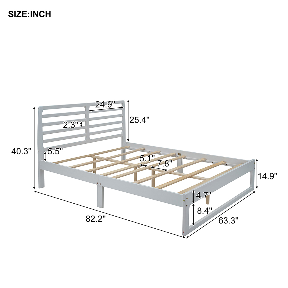 Queen Size Wooden Bed Frame Simple Modern Design with Headboard - White