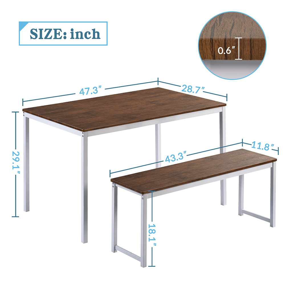 TOPMAX 3 Piece Bar Table Set with 2 Benches for Kitchen, Living Room, Bar, Restaurant - Brown + White