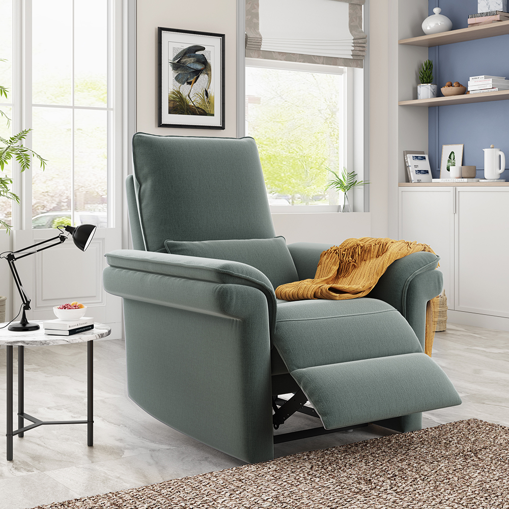 Orisfur Microfiber Upholstered Recliner Solid Wood Frame with Backrests and Armrests for Bedroom, Living Room, Office - Green