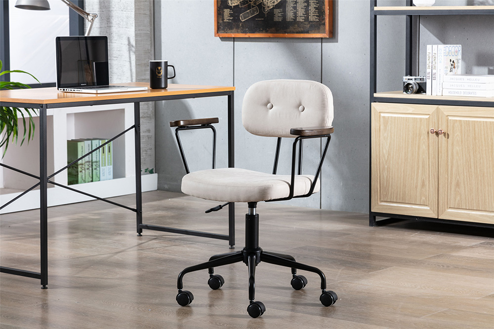 COOLMORE Micro Fabric Swivel Chair Height Adjustable with Curved Backrest, Armrest and Casters for Living Room, Bedroom, Office - Beige