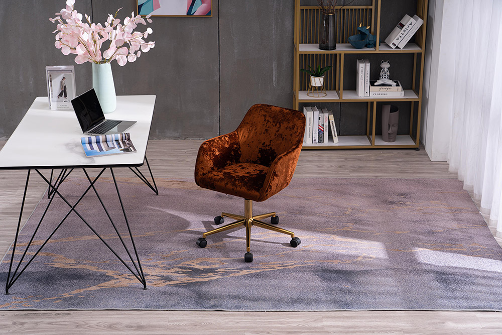 Velvet Rotating Chair Height Adjustable with Curved Backrest and Casters for Living Room, Bedroom, Office - Brown Crush
