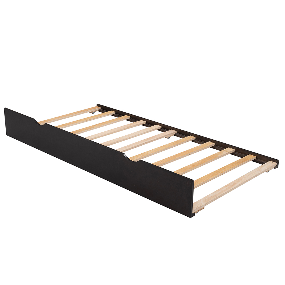Twin Size Wooden Bed Frame with Storage Drawers and Trundle Bed Suitable for Family with Multiple Children - Espresso