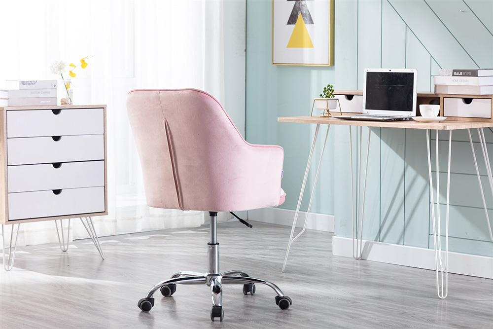 COOLMORE Velvet Rotating Chair Height Adjustable with Curved Backrest and Casters for Living Room, Bedroom, Office - Pink