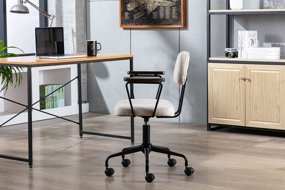 COOLMORE Micro Fabric Swivel Chair Height Adjustable with Curved Backrest, Armrest and Casters for Living Room, Bedroom, Office - Beige
