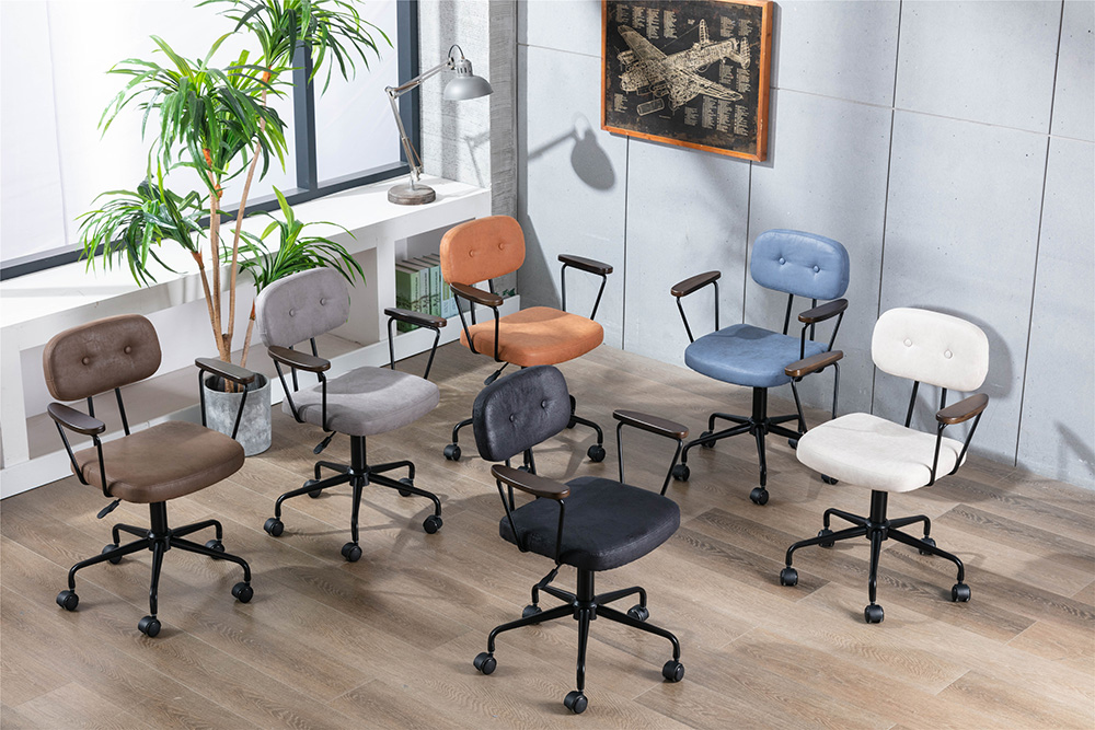 COOLMORE Micro Fabric Swivel Chair Height Adjustable with Curved Backrest, Armrest and Casters for Living Room, Bedroom, Office - Beige