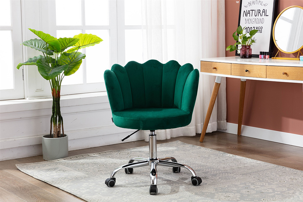 COOLMORE Velvet Swivel Shell Chair Height Adjustable with Curved Backrest and Casters for Living Room, Bedroom, Office - Green
