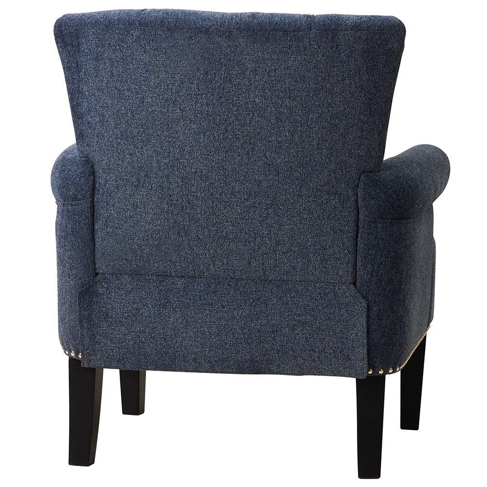 1-seat Polyester Fabric Sofa with Armrests, Backrest and Rubber Wood Feet for Living Room, Bedroom, Office, Hotel, Bar - Navy Blue