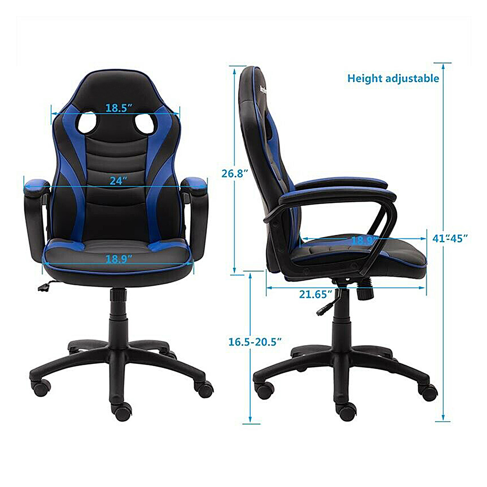 Art Life Home Office PU Leather Rotatable Gaming Chair Height Adjustable with Ergonomic Backrest and Casters - Blue