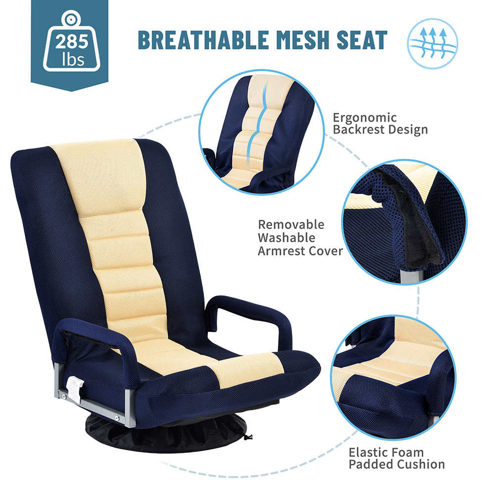 TOPMAX Folding Rocker Gaming Chair Steel Frame Linen Fabric Cover 7 Adjustment Points - Blue + Beige