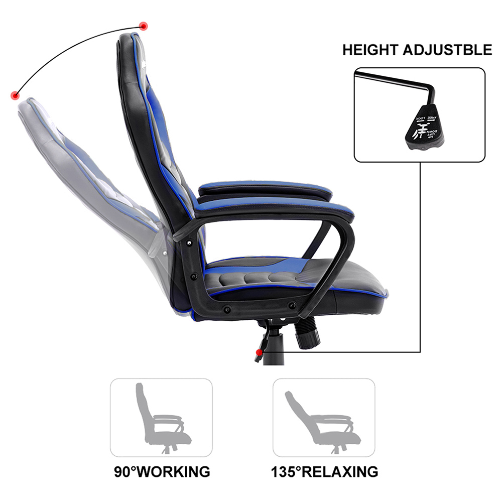 Art Life Home Office PU Leather Rotatable Gaming Chair Height Adjustable with Ergonomic Backrest and Casters - Blue