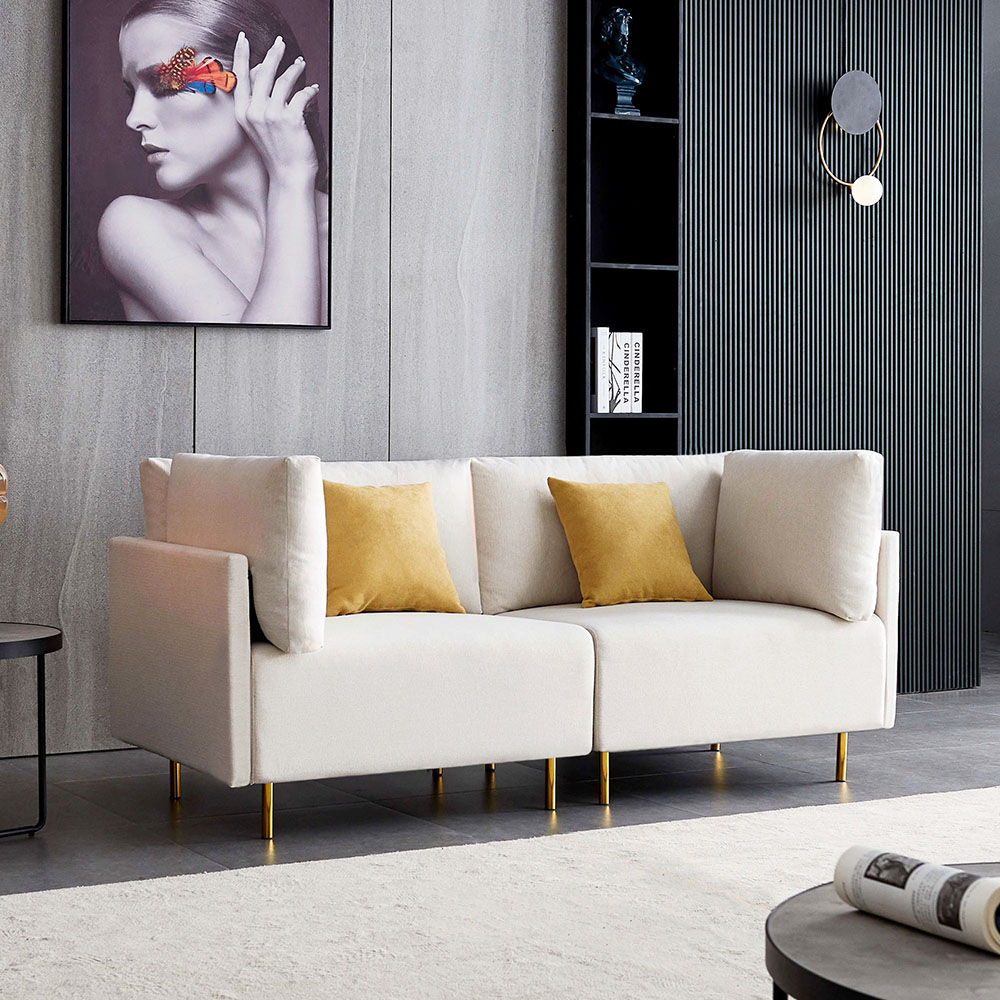 74" Dual Person Fabric Sofa Metal Legs Foam Filling, Easy to Clean, for Living Room, Apartment, Studio, Office - Beige