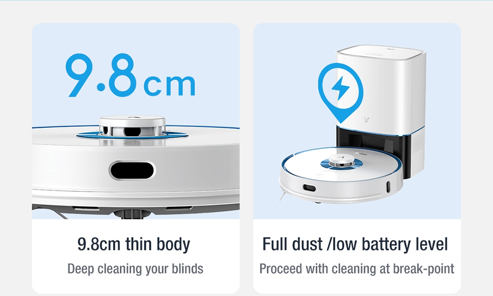 Xiaomi VIOMI Alpha UV Robot Vacuum Cleaner with Intelligent Dust Collector Integrated Sweeping and Mopping 2700Pa Powerful Suction 5200mAh Battery 220 Mins Running Time 250ml Electric Water Tank Mijia APP Control for Pets Hair, Carpets and Hard Floor - Black