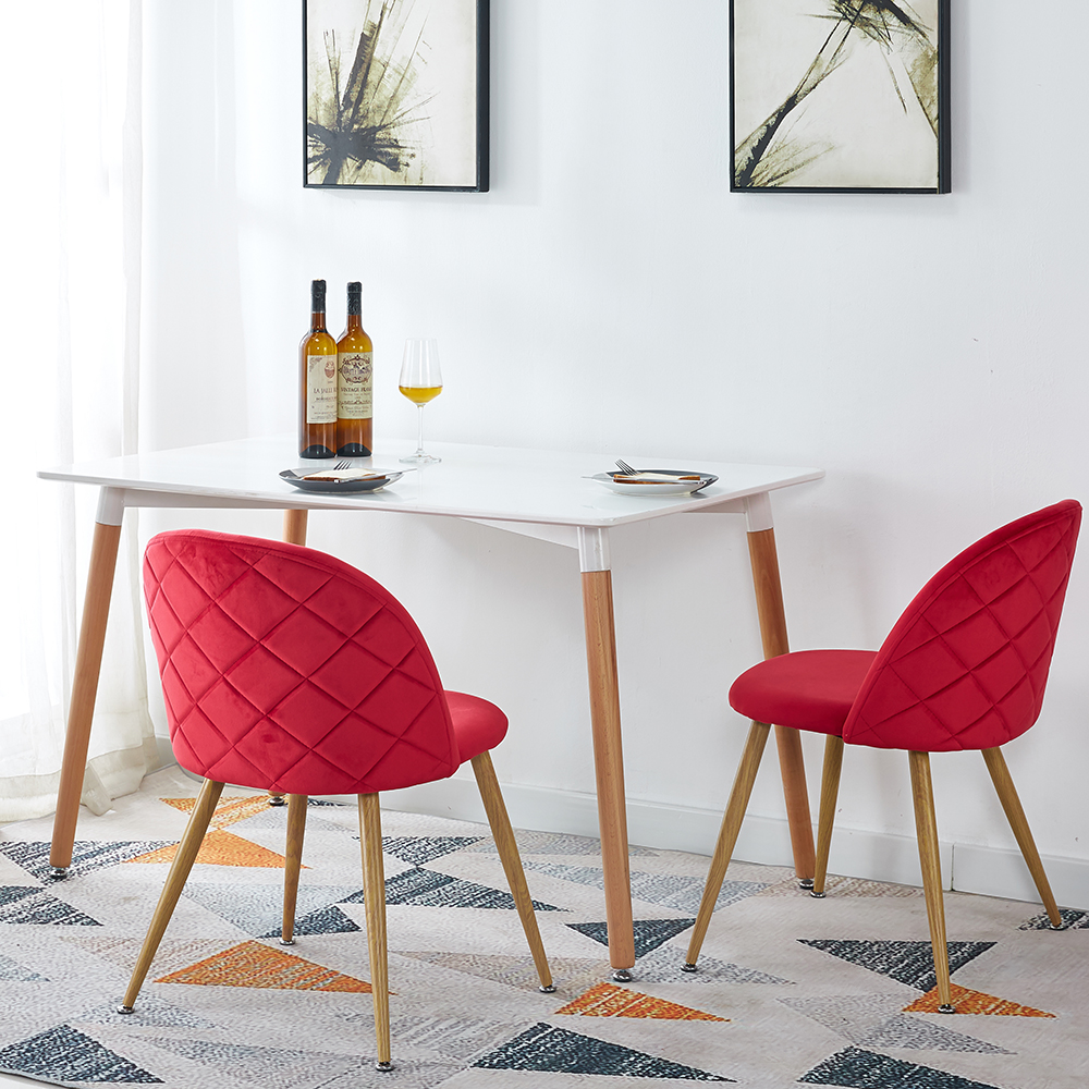 Velvet Cushion Dining Chair Set of 2, Height Adjustable with Metal Feet for Kitchen, Living Room, Bedroom, Office - Red