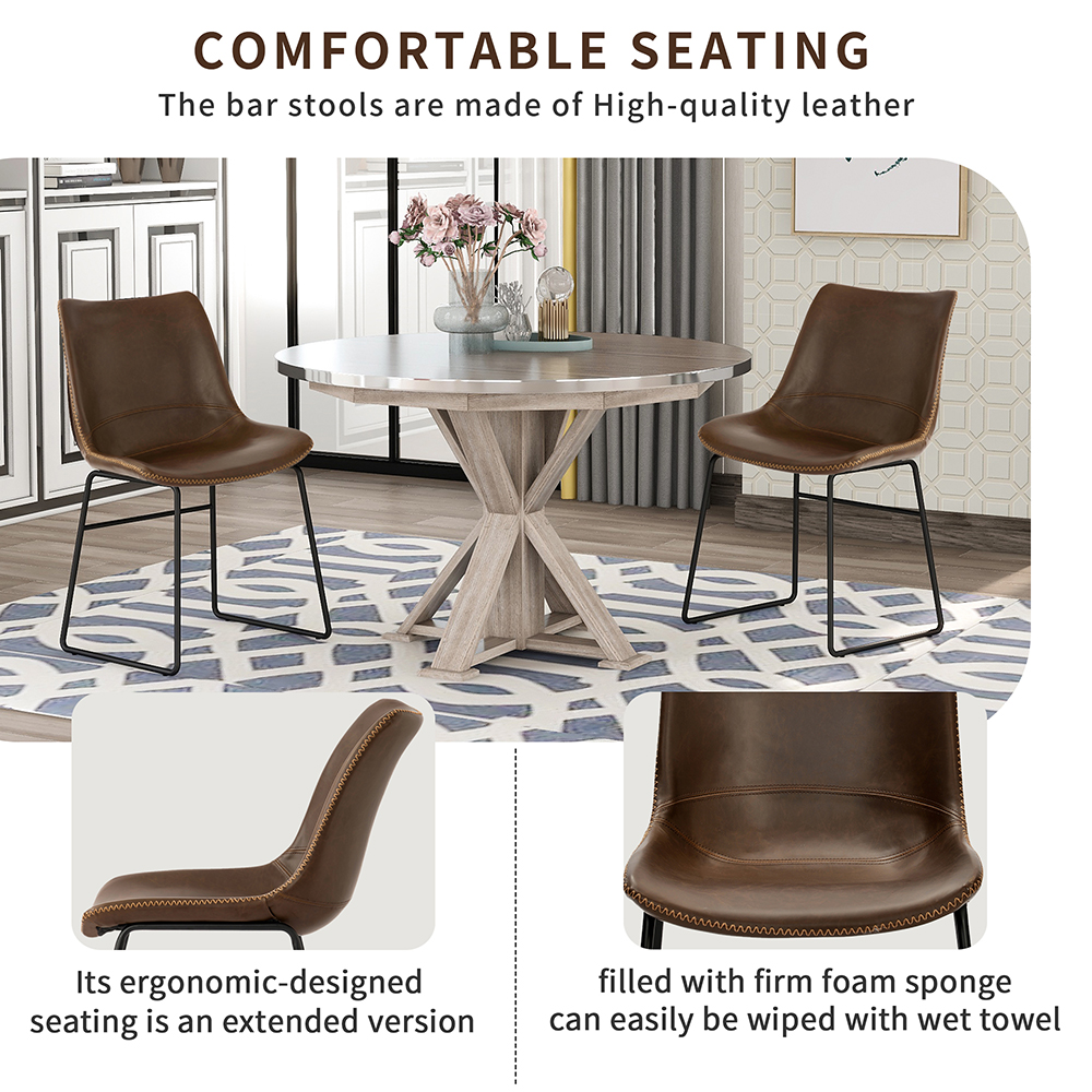 TREXM Vintage Armless Leatherier Dining Chair Set of 2, with Metal Frame for Kitchen, Living Room, Rest Area, Office, Cafe - Light Brown