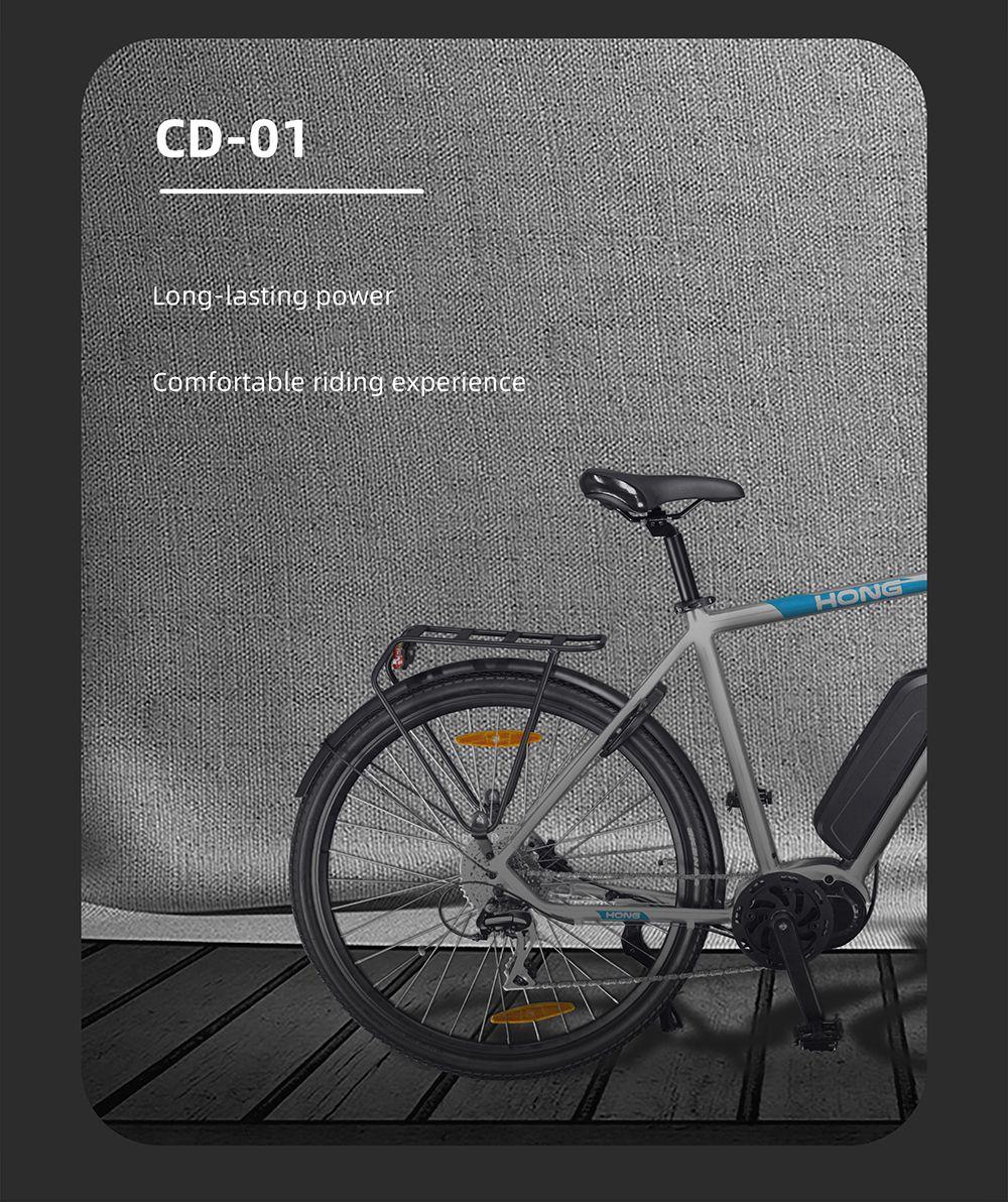 HONG CD-02 URBAN Electric Bike 700C Tire 36V 250W Mid motor Drive 25km/h Speed LG 9.6Ah Li-ion Battery Range up to 50km SHIMANO 8-speed Shift Aluminum Alloy Frame Hydraulic Disk Brake for Male