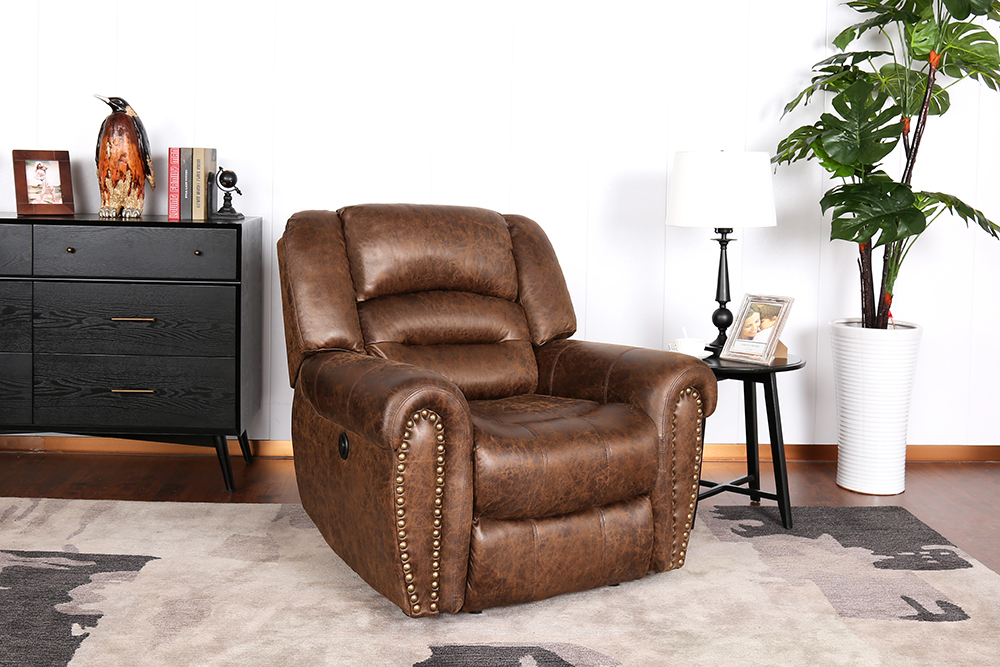 1-seat PU Leather Electric Recliner with Backrest and Armrests, and USB Port for Living Room, Bedroom, Office, Hotel, Bar - Nut Brown