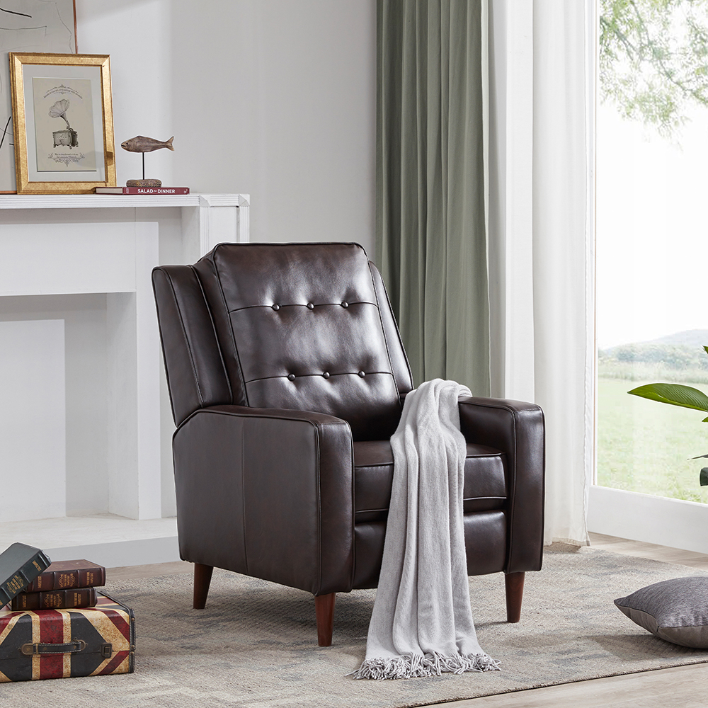 Orisfur PU Leather Recliner with Armrests and Reclining Backrest Solid Wood Frame for Living Room, Bedroom, Apartment, Office - Dark Brown