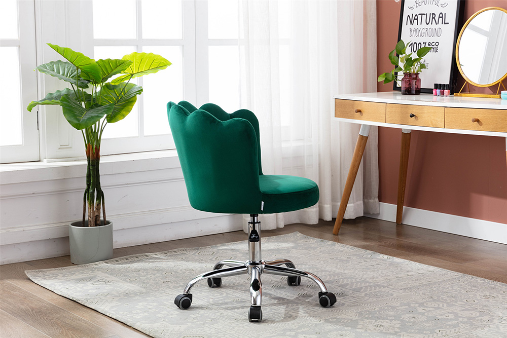 COOLMORE Velvet Swivel Shell Chair Height Adjustable with Curved Backrest and Casters for Living Room, Bedroom, Office - Green