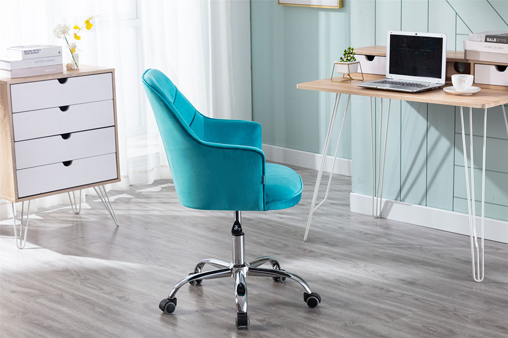 COOLMORE Velvet Rotating Chair Height Adjustable with Curved Backrest and Casters for Living Room, Bedroom, Office - Blue