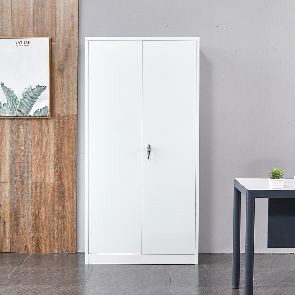 Home Office Steel Storage Cabinet with 4 Adjustable Partitions and Door Lock - White