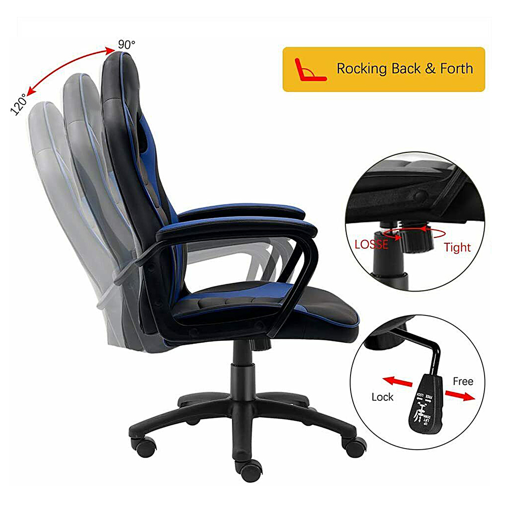 Art Life Home Office PU Leather Rotatable Gaming Chair Height Adjustable with Ergonomic Backrest and Casters - Blue
