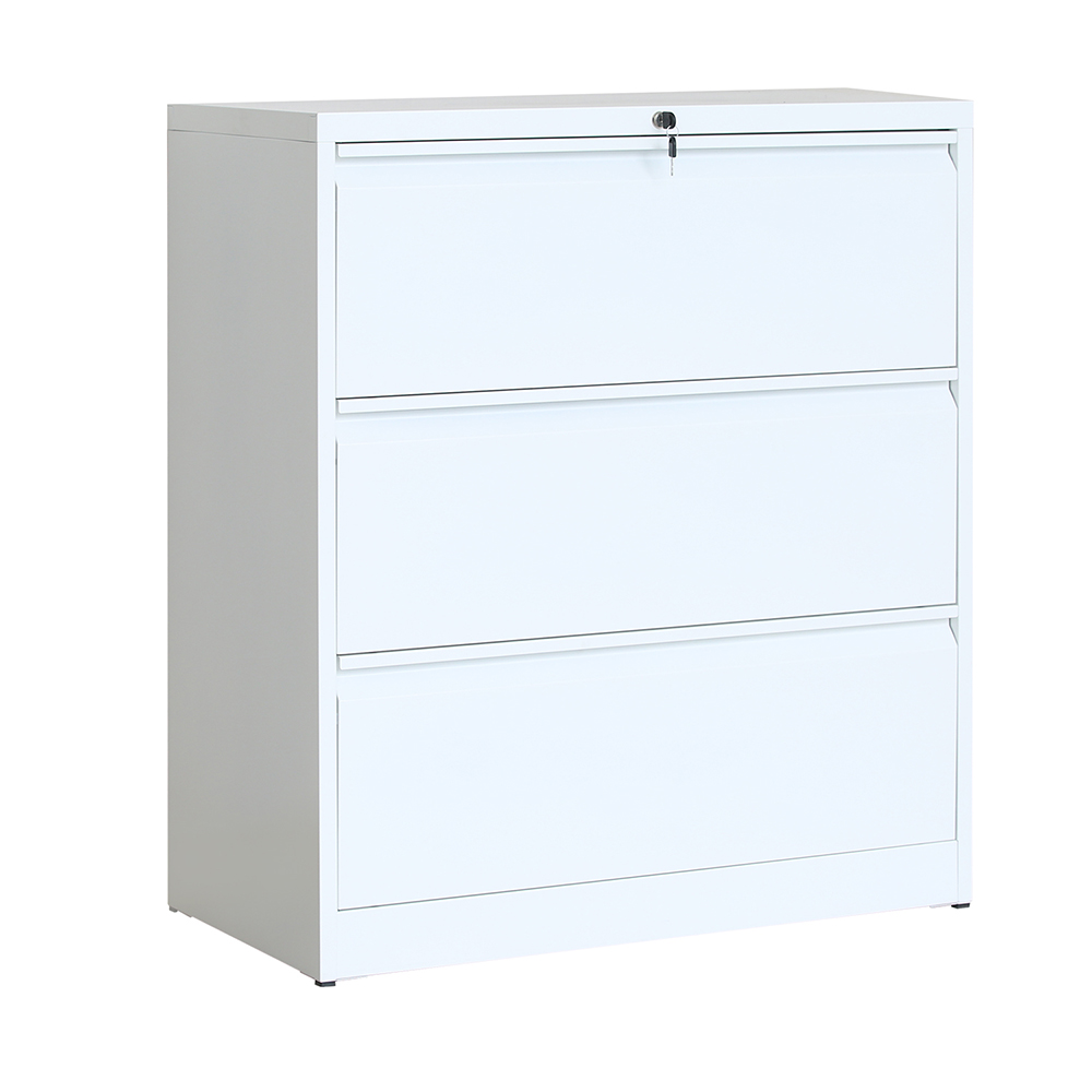 Home Office Steel Lateral File Cabinet with 3 Drawers and Lock - White