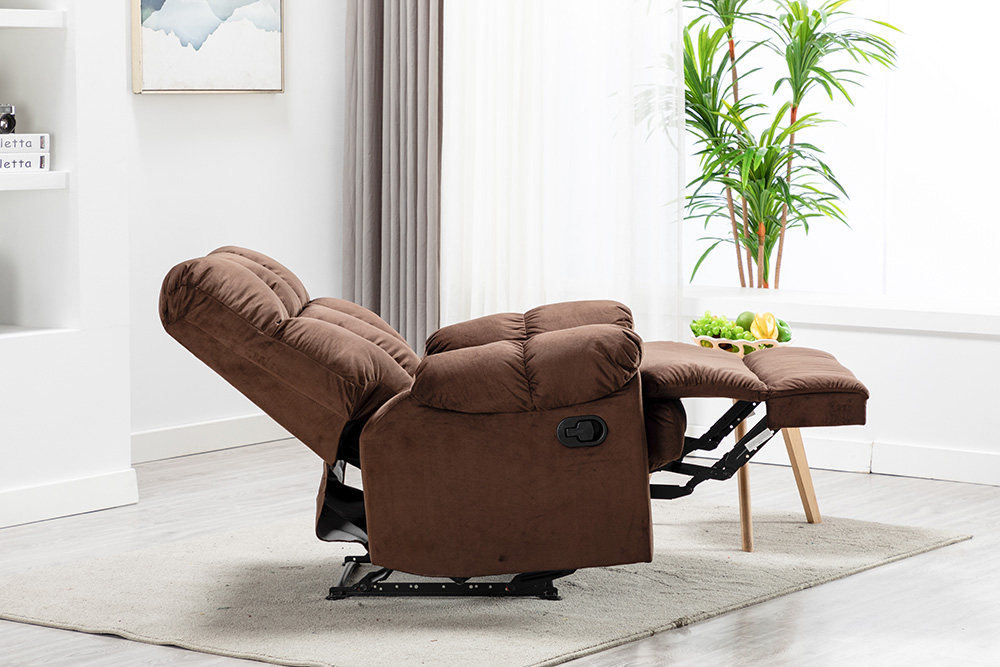 Velvet Fabric Recliner with Armrests and Reclining Backrest for Living Room, Bedroom, Theater, Office - Chocolate