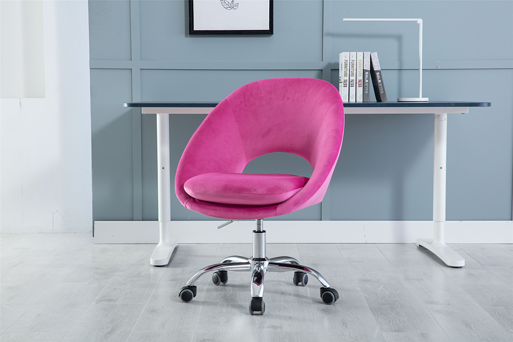 COOLMORE Velvet Rotating Chair Height Adjustable with Curved Backrest and Casters for Living Room, Bedroom, Office - Fuchsia Red