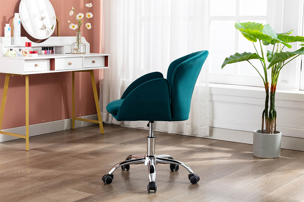 COOLMORE Velvet Swivel Chair Height Adjustable with Curved Backrest and Casters for Living Room, Bedroom, Office - Teal