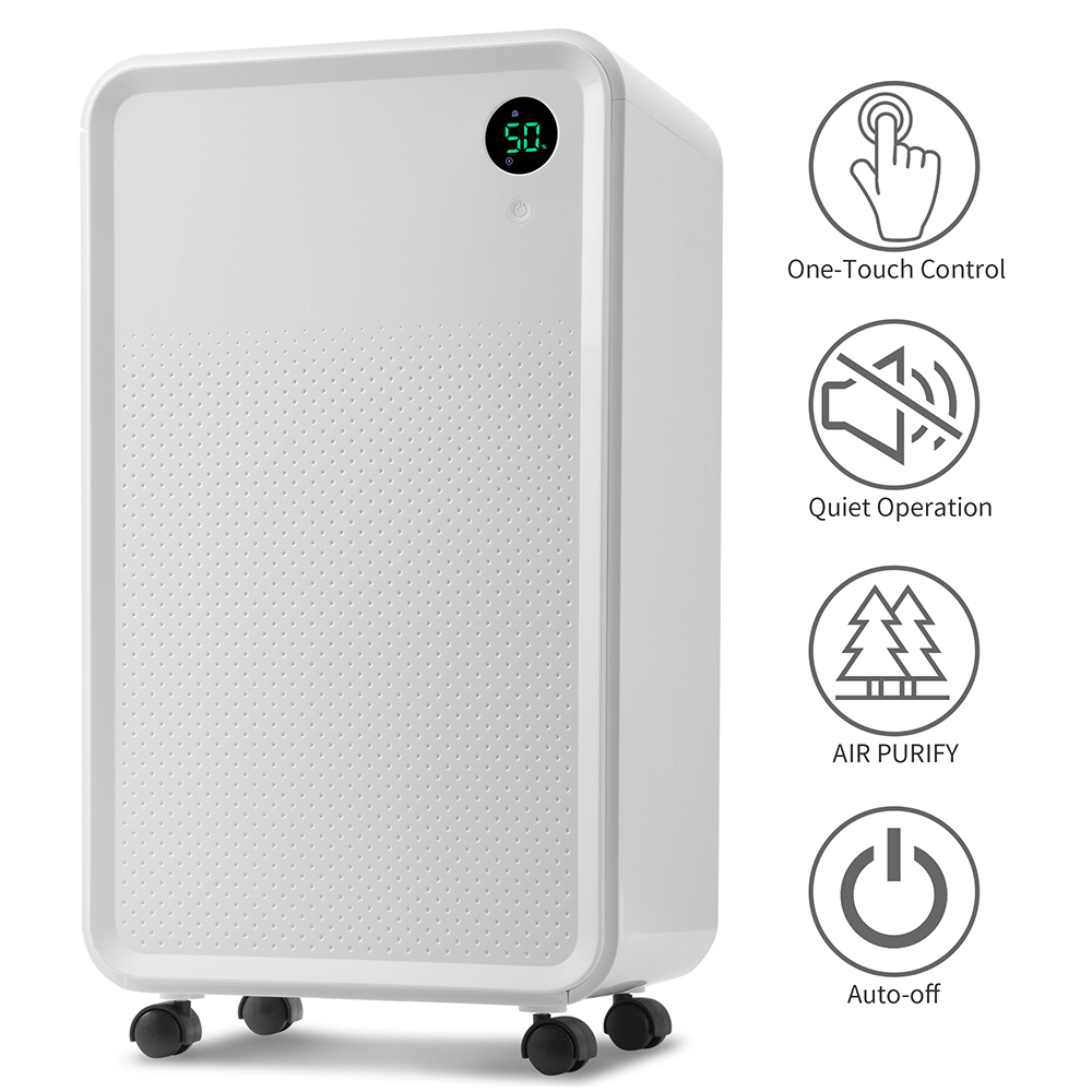 3,000 Sq. Ft. Quiet Dehumidifier with 2L Water Tank, Three Modes, Auto or Manual Drain, for Medium to Large Rooms and Basements - White