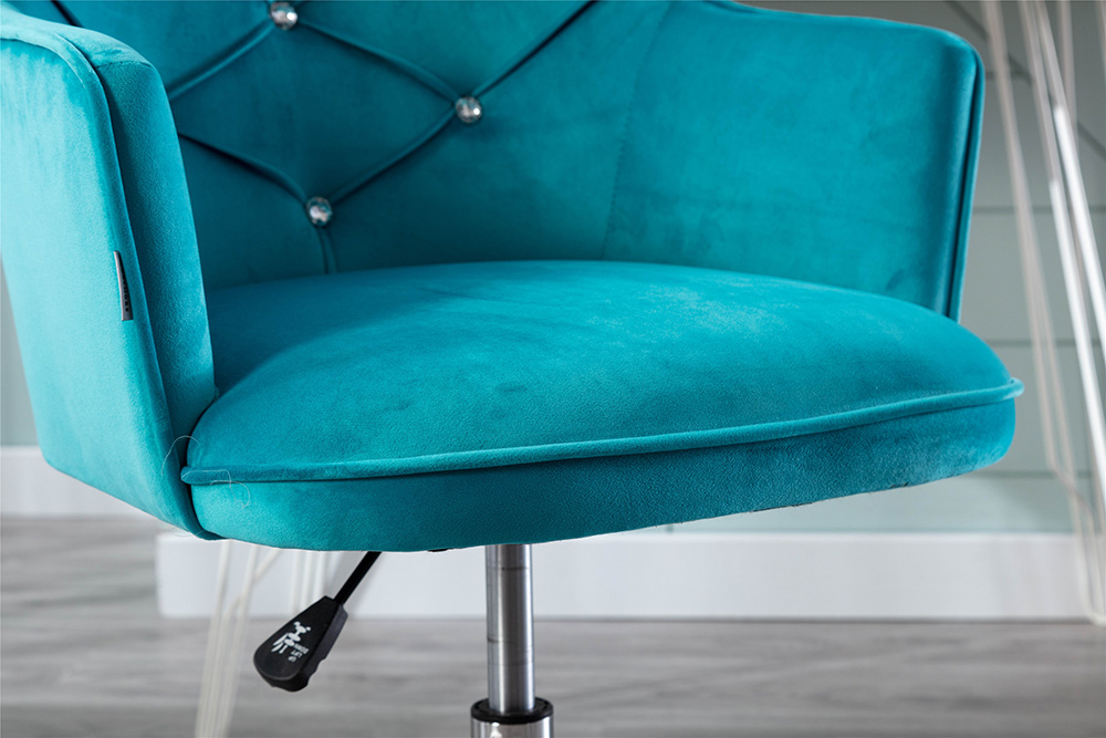 COOLMORE Velvet Rotating Chair Height Adjustable with Curved Backrest and Casters for Living Room, Bedroom, Office - Blue