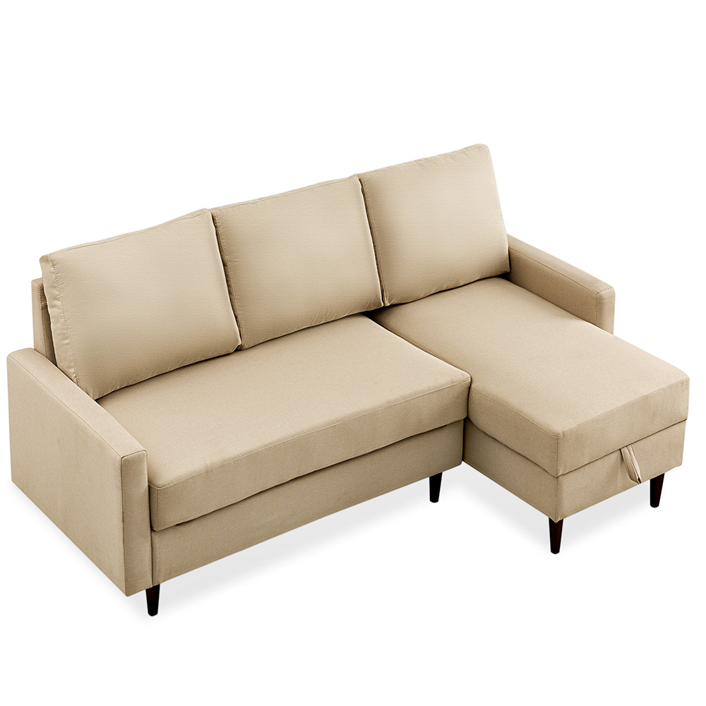 84" L-shaped Corner Multifunctional Pull-out Sofa Bed Lying and Sitting 2-in-1 with Storage Space, 3 Seats - Beige