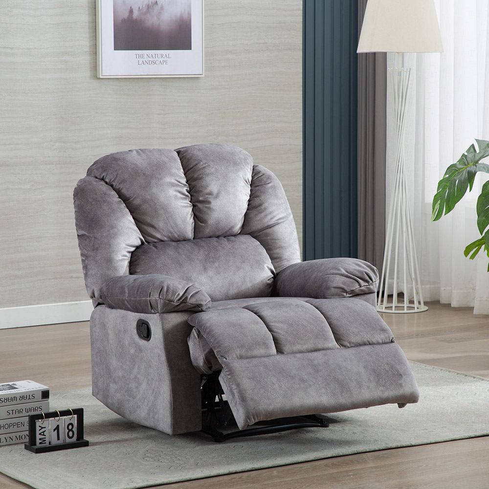 Velvet Recliner with Armrests and Reclining Backrest Wooden Frame for Living Room, Bedroom, Theater, Office - Grey
