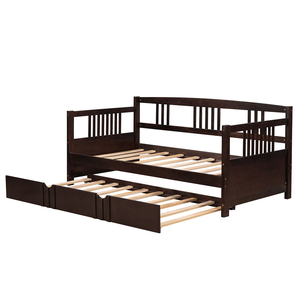 Twin Size Multifunctional Pine Sofa Bed with Hidden Casters Bed - Espresso