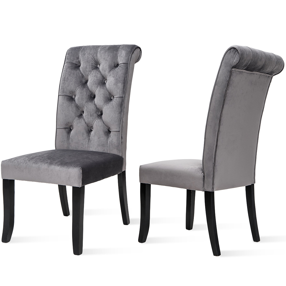 TOPMAX Tufted Armless Upholstered Accent Chair Set of 4, Rubber Wood Legs for Kitchen, Living Room, Office, Bedroom - Gray