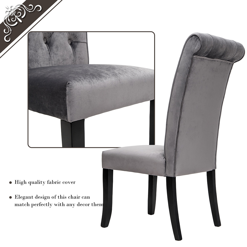 TOPMAX Tufted Armless Upholstered Accent Chair Set of 4, Rubber Wood Legs for Kitchen, Living Room, Office, Bedroom - Gray