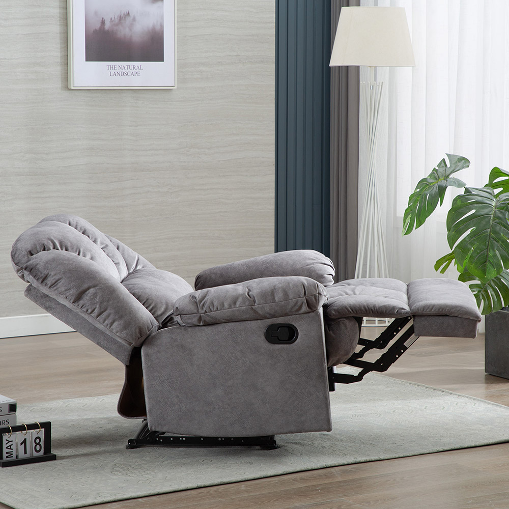 Velvet Recliner with Armrests and Reclining Backrest Wooden Frame for Living Room, Bedroom, Theater, Office - Grey