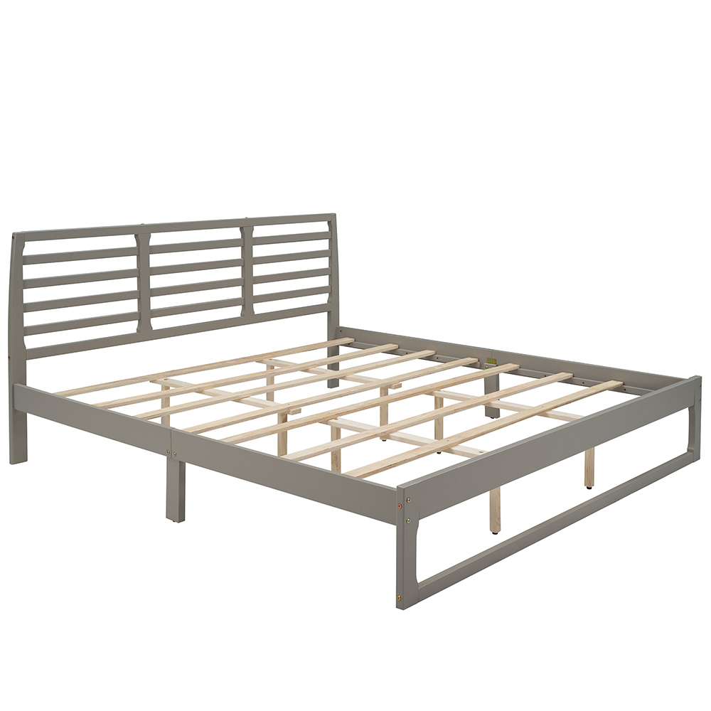 King Size Wooden Bed Frame Simple Modern Design with Headboard - Gray