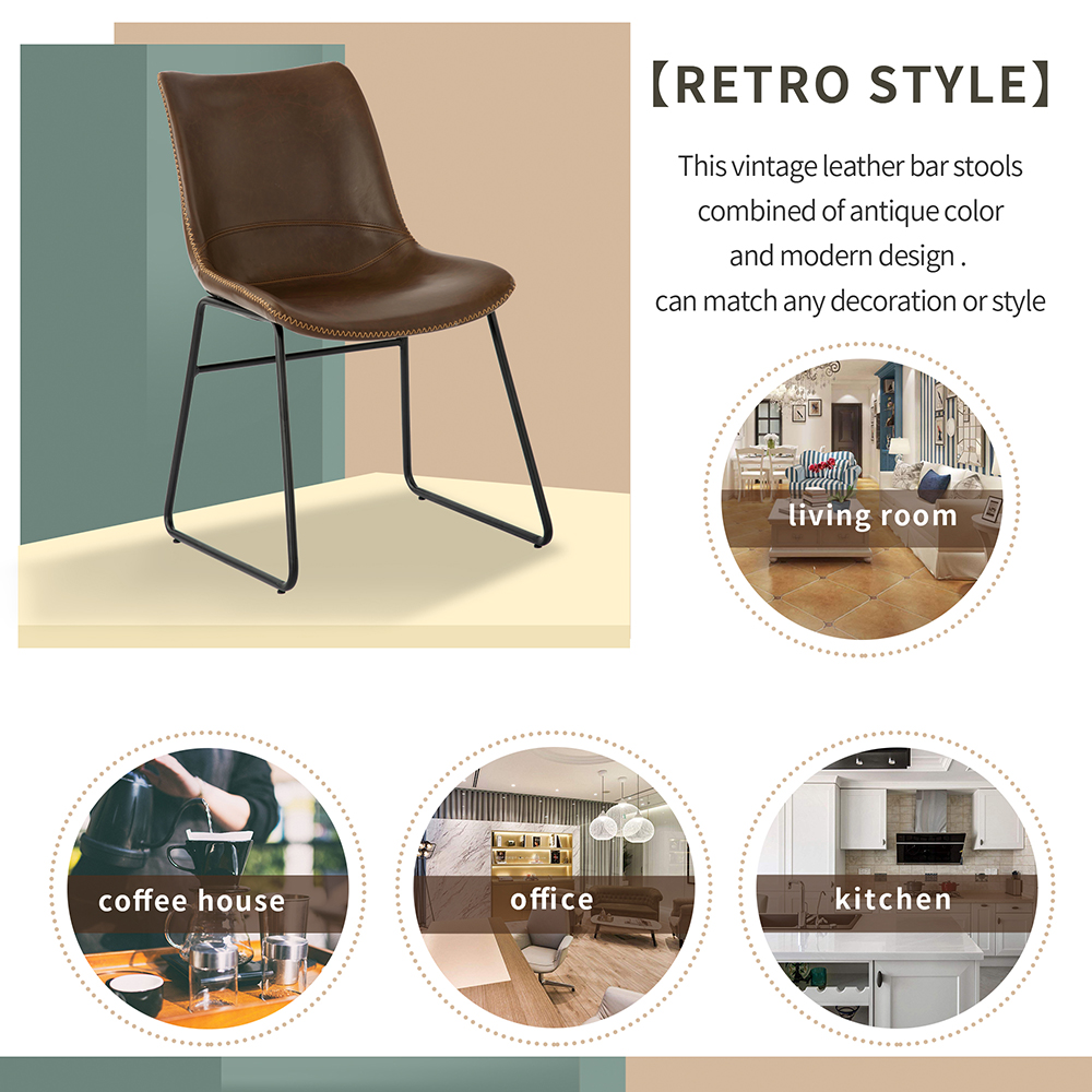 TREXM Vintage Armless Leatherier Dining Chair Set of 2, with Metal Frame for Kitchen, Living Room, Rest Area, Office, Cafe - Light Brown