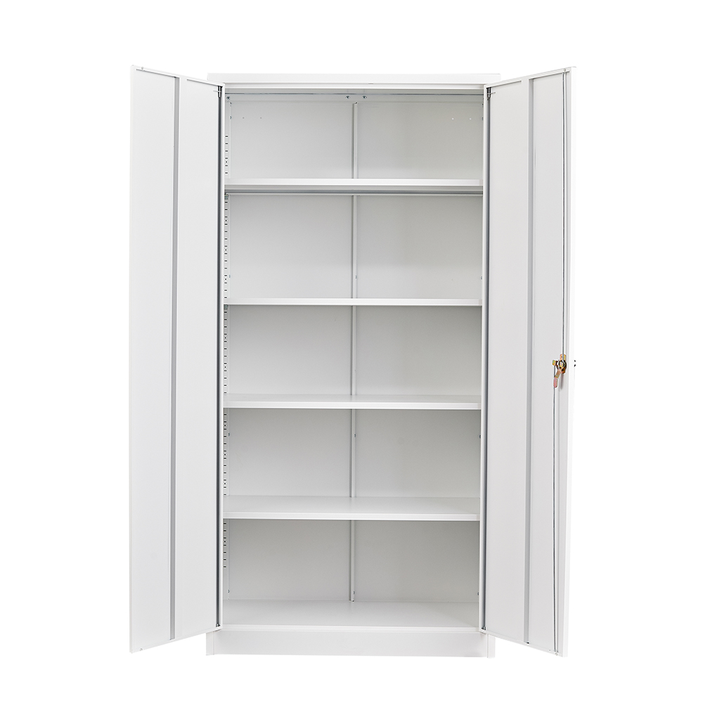 Home Office Steel Storage Cabinet with 4 Adjustable Partitions and Door Lock - White