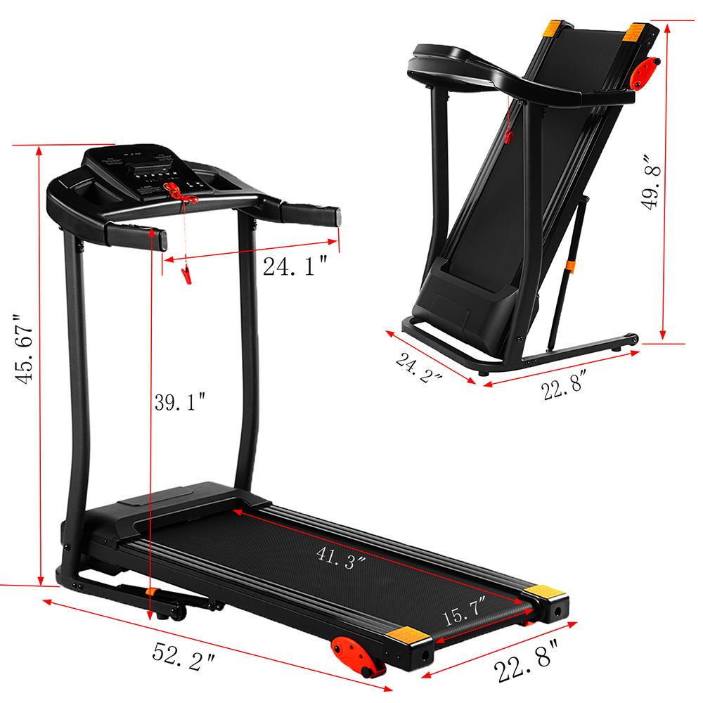 Home Use Folding Treadmill, 15 Preset Programs with LED Display Panel with MP3/USB Playback Function - Black
