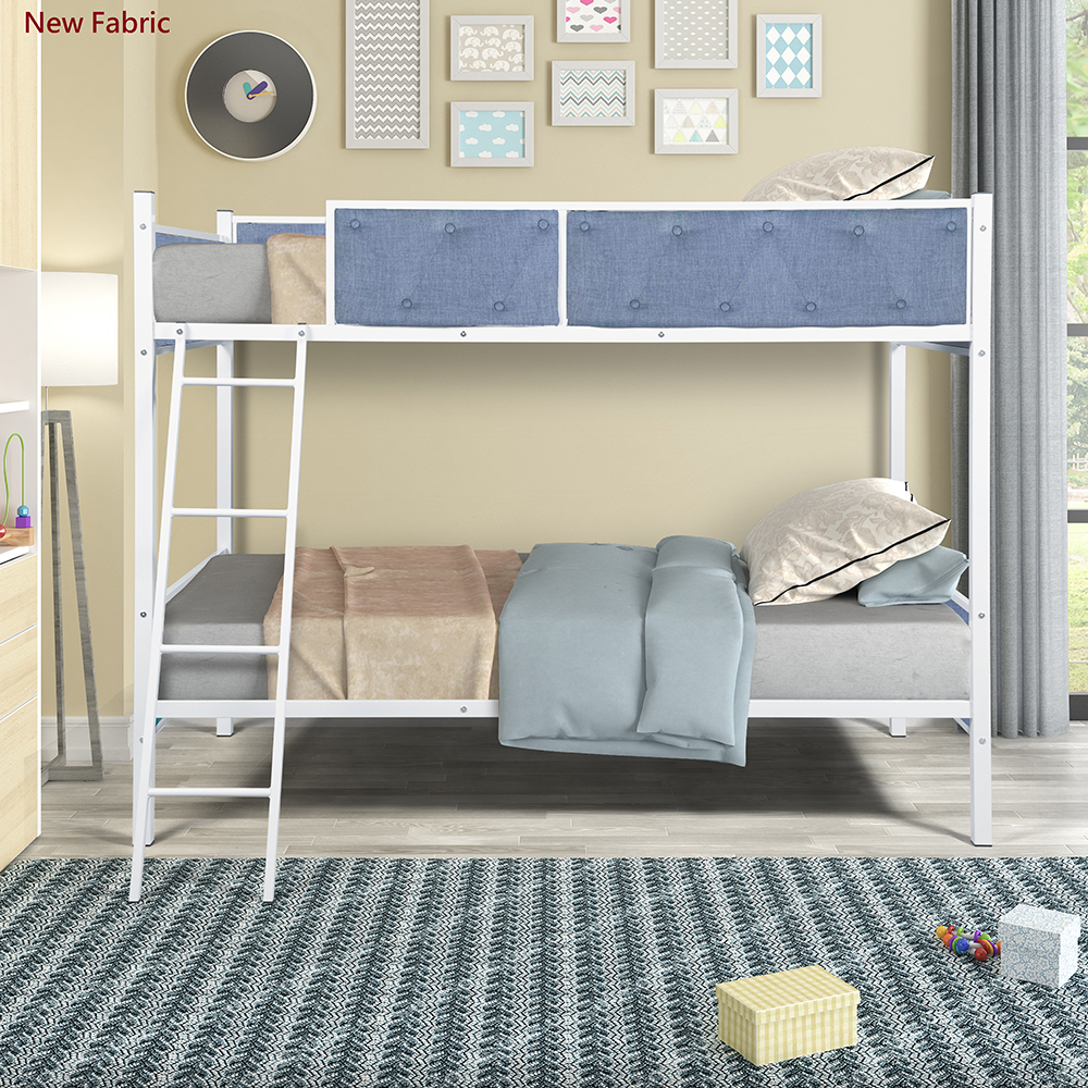 Metal Bunk Bed Frame with Ladder and Upper Guardrail, Save Space Quick Assembly - Blue