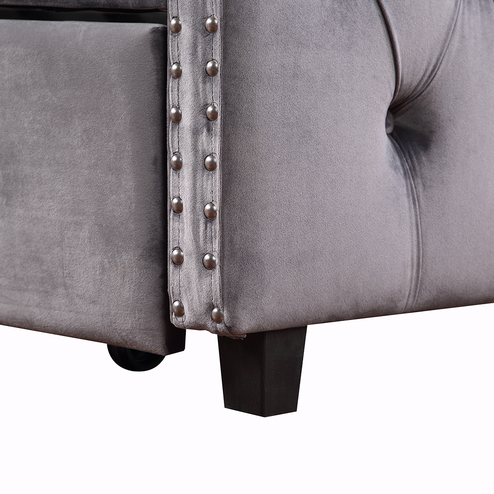 TOPMAX Twin Size Upholstered Tufted Sofa Bed Wooden Frame with Trundle Bed and Armrests - Gray